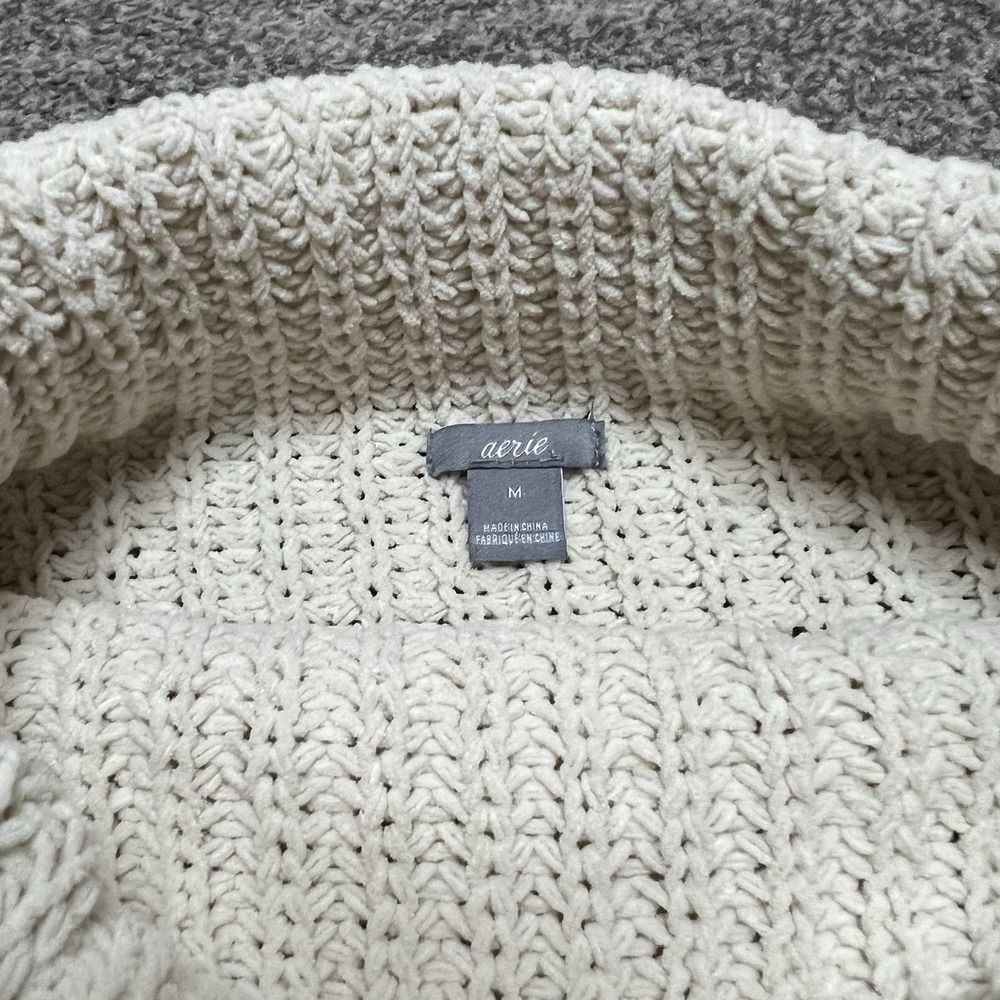 Aerie Chenille Turtleneck Sweater Size M Oversized Chunky Knit Cream Cozy Jumper - Picture 4 of 5